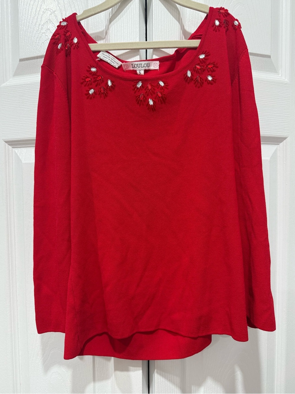 Red Embellished Long-Sleeve Top